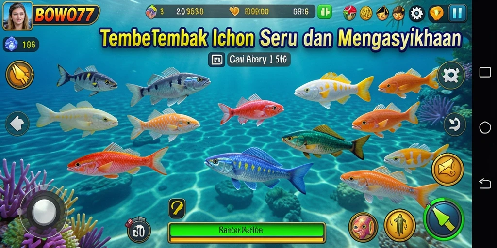 Tampilan gameplay BOWO77 yang menarik dengan aksi menembak ikan.