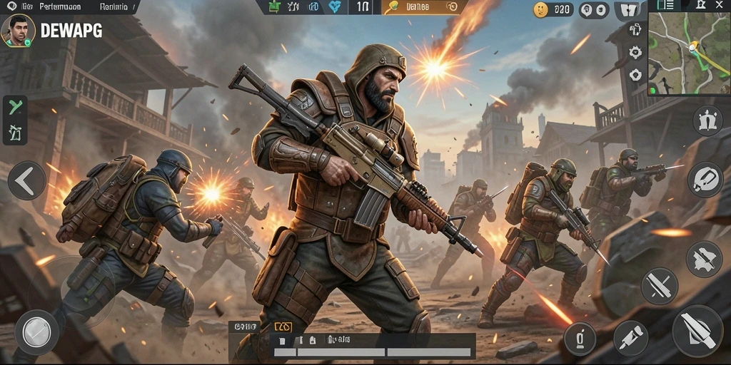 Tangkapan layar DEWAPG menampilkan aksi seru dalam gameplay Battle Royale.