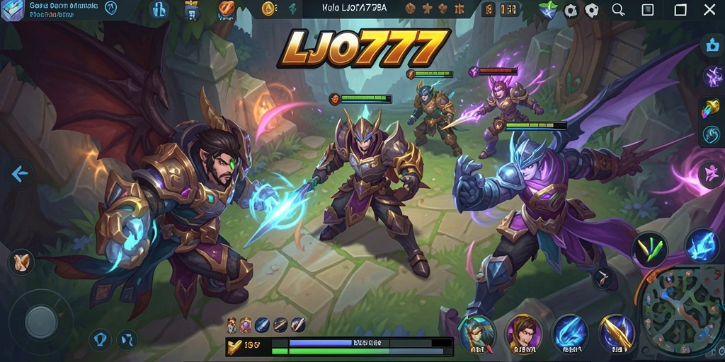 Tampilan gameplay seru di LJO777 dengan aksi pertempuran MOBA.
