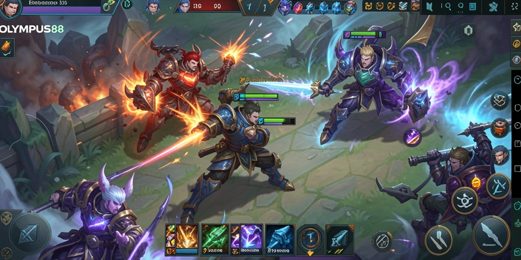 Screenshot OLYMPUS88 menampilkan momen pertempuran seru dalam game MOBA.